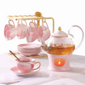 6-Piece Pink Marble-Pattern Tea Set