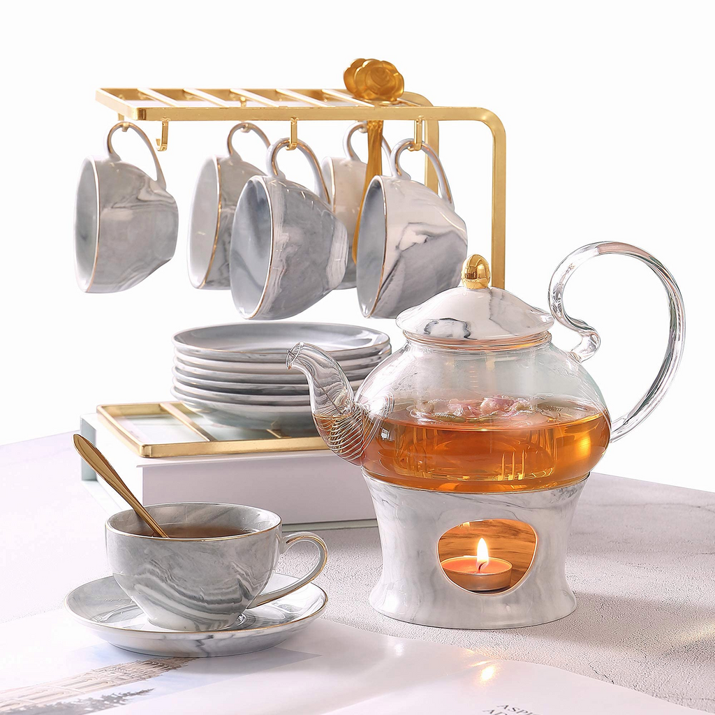 Grey marble tea set of 6