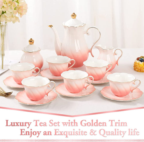 DUJUST 22 pcs Porcelain Tea Set - Gradient Pink