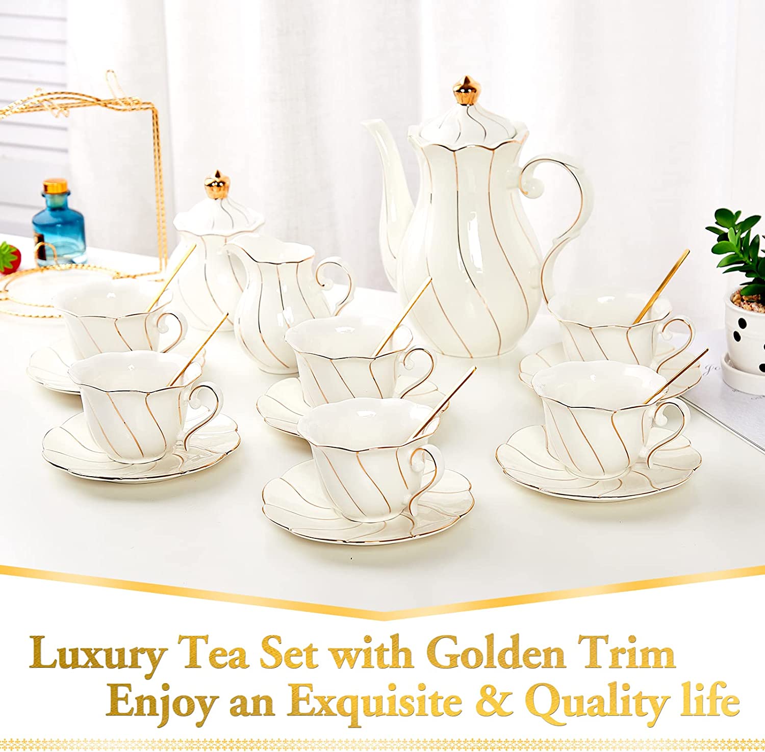 DUJUST 22 pcs White Porcelain Tea Set