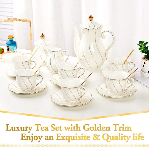DUJUST 22 pcs White Porcelain Tea Set