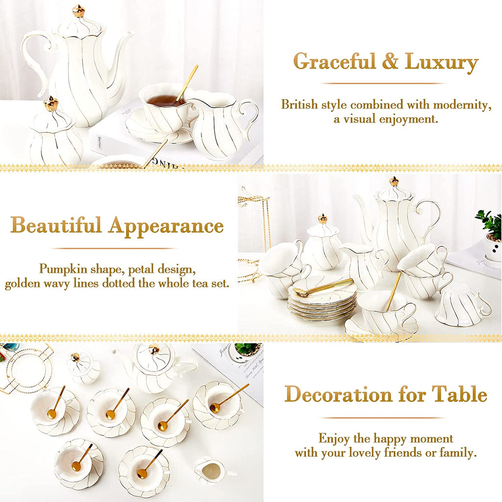 DUJUST 22 pcs White Porcelain Tea Set