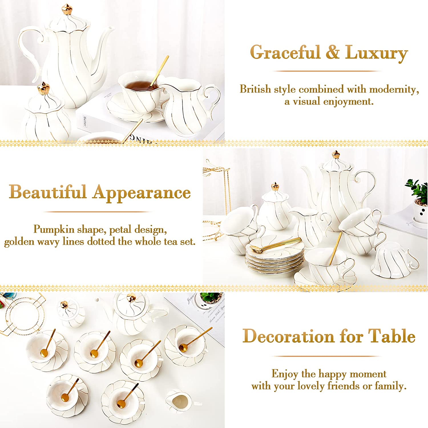 DUJUST 22 pcs White Porcelain Tea Set