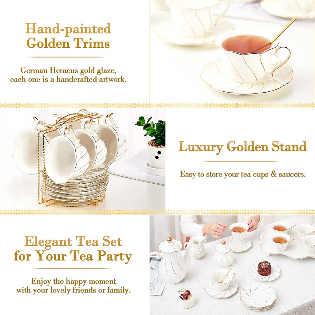 DUJUST 22 pcs White Porcelain Tea Set
