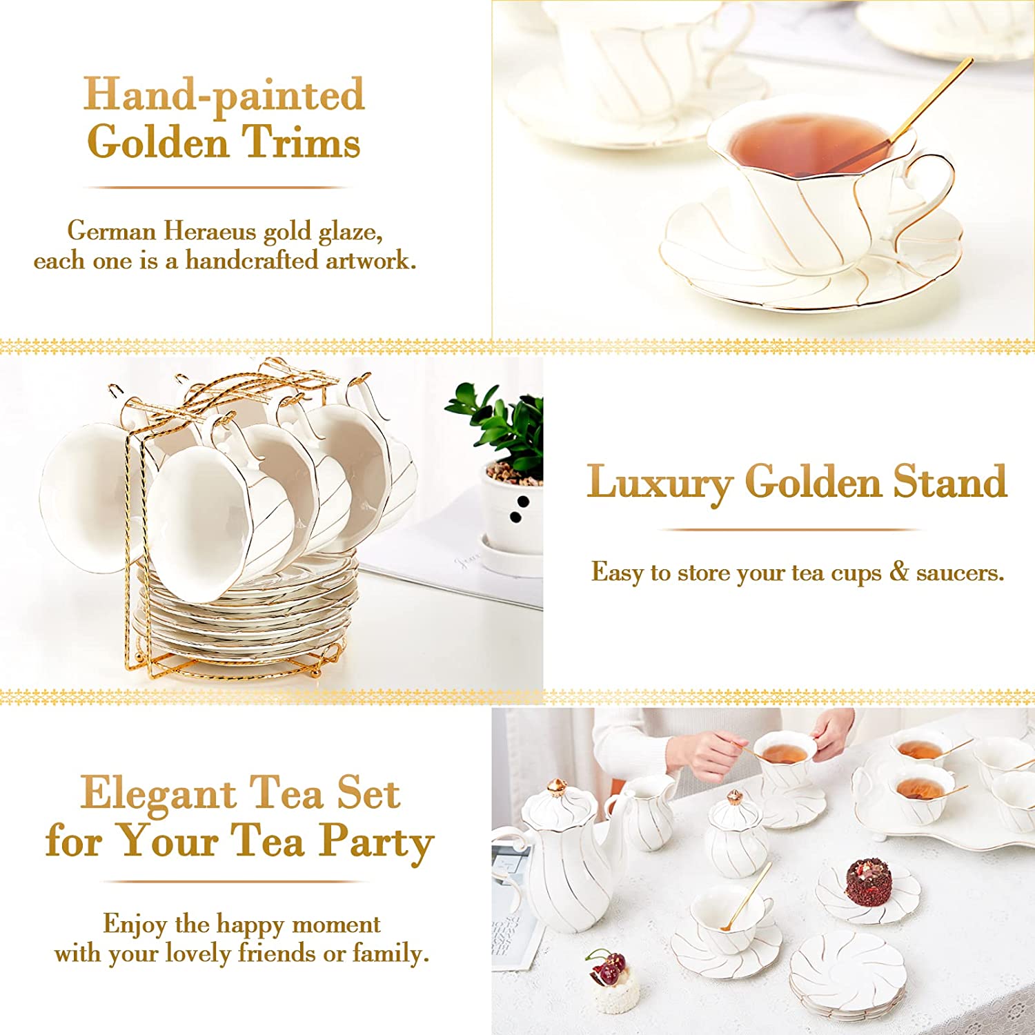 DUJUST 22 pcs White Porcelain Tea Set