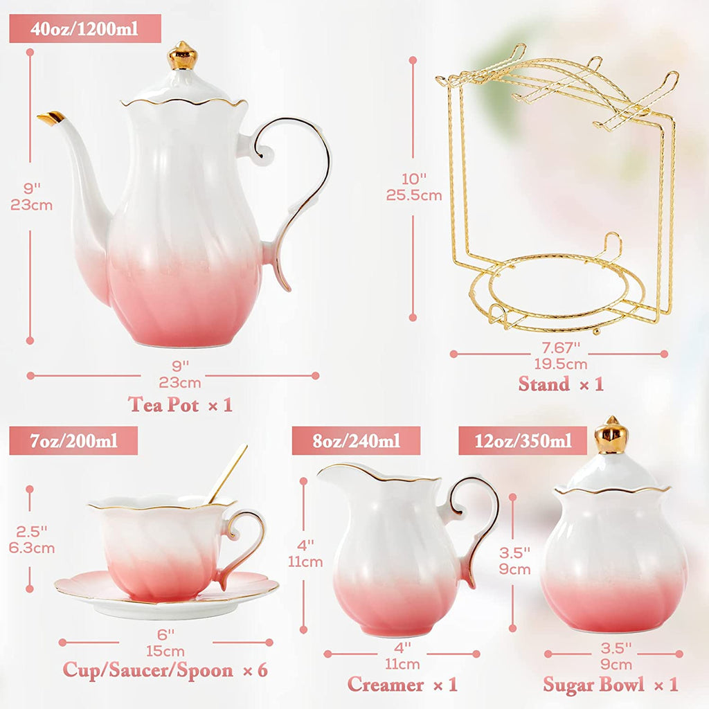 DUJUST 22 pcs Porcelain Tea Set - Gradient Pink