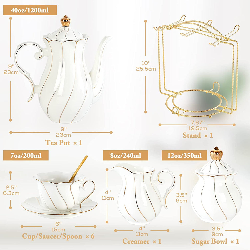 DUJUST 22 pcs White Porcelain Tea Set