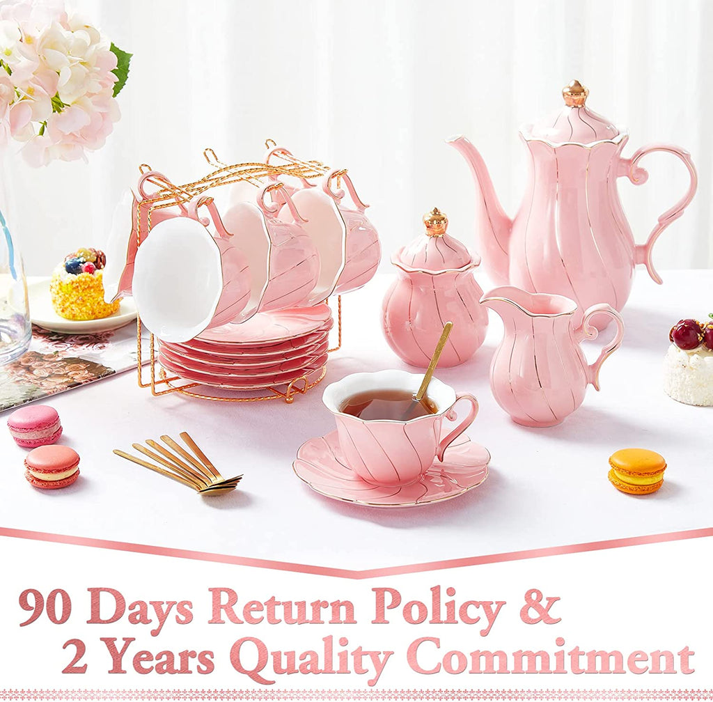 DUJUST 22 pcs Porcelain Tea Set- Pink