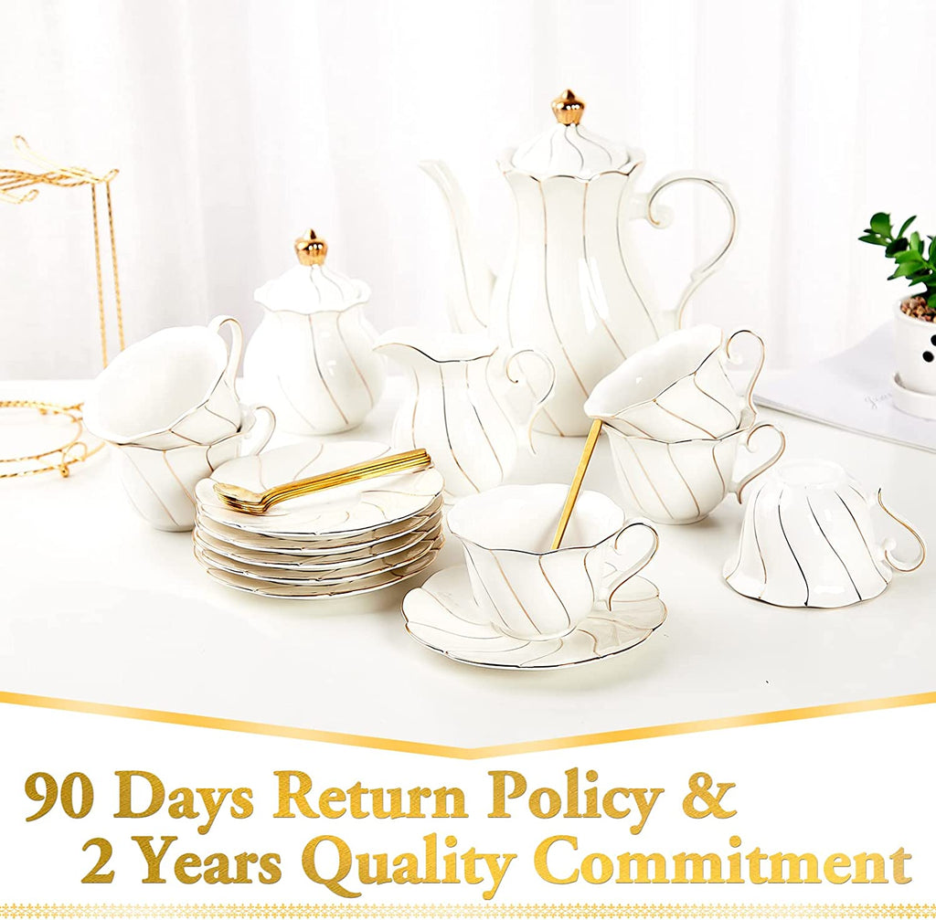 DUJUST 22 pcs White Porcelain Tea Set