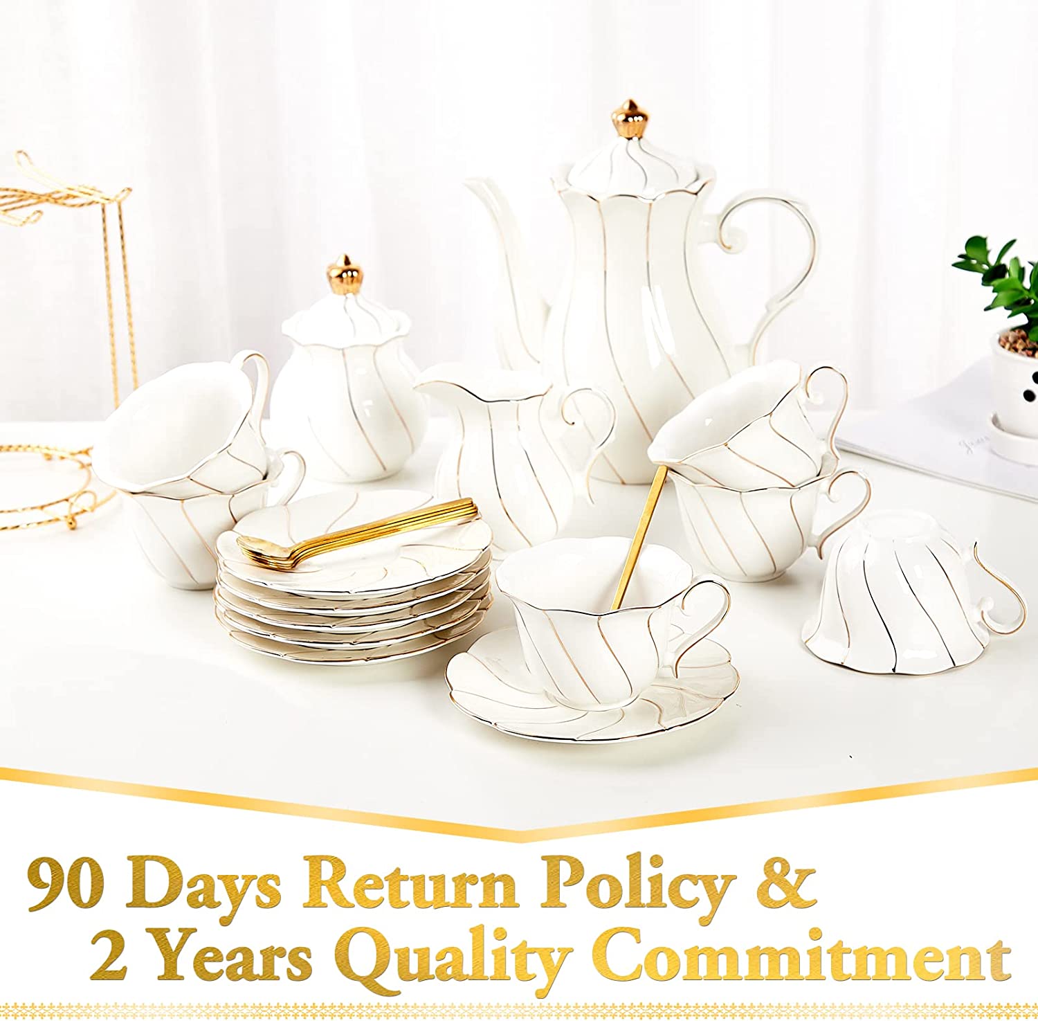 DUJUST 22 pcs White Porcelain Tea Set