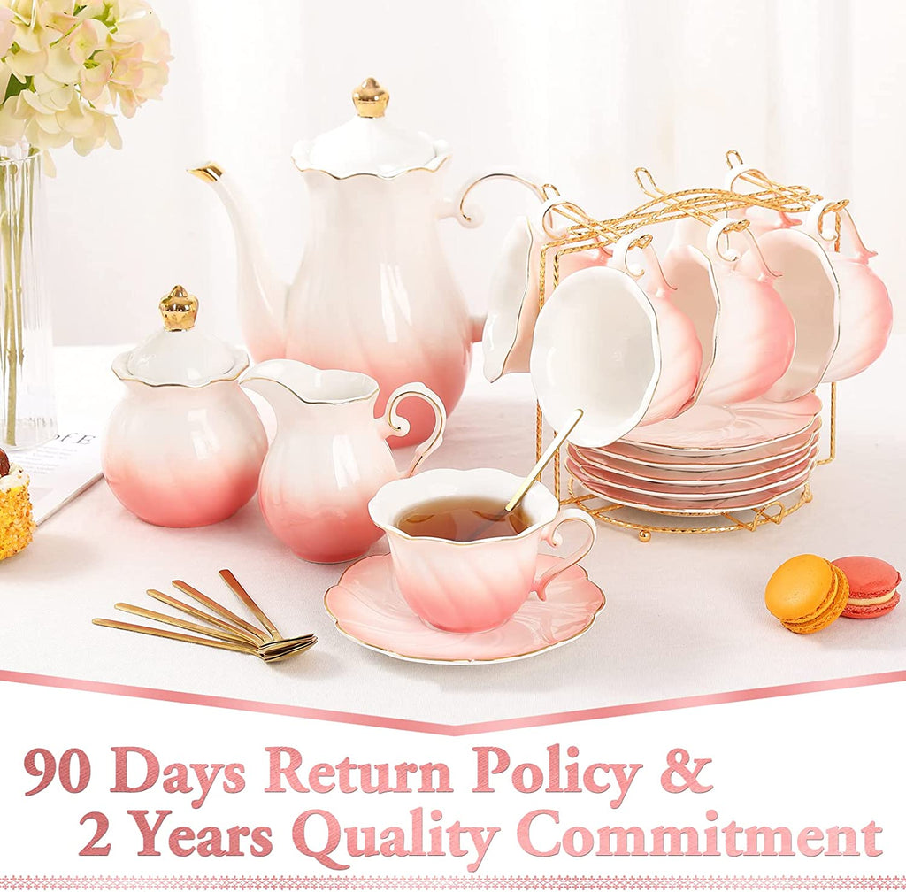 DUJUST 22 pcs Porcelain Tea Set - Gradient Pink