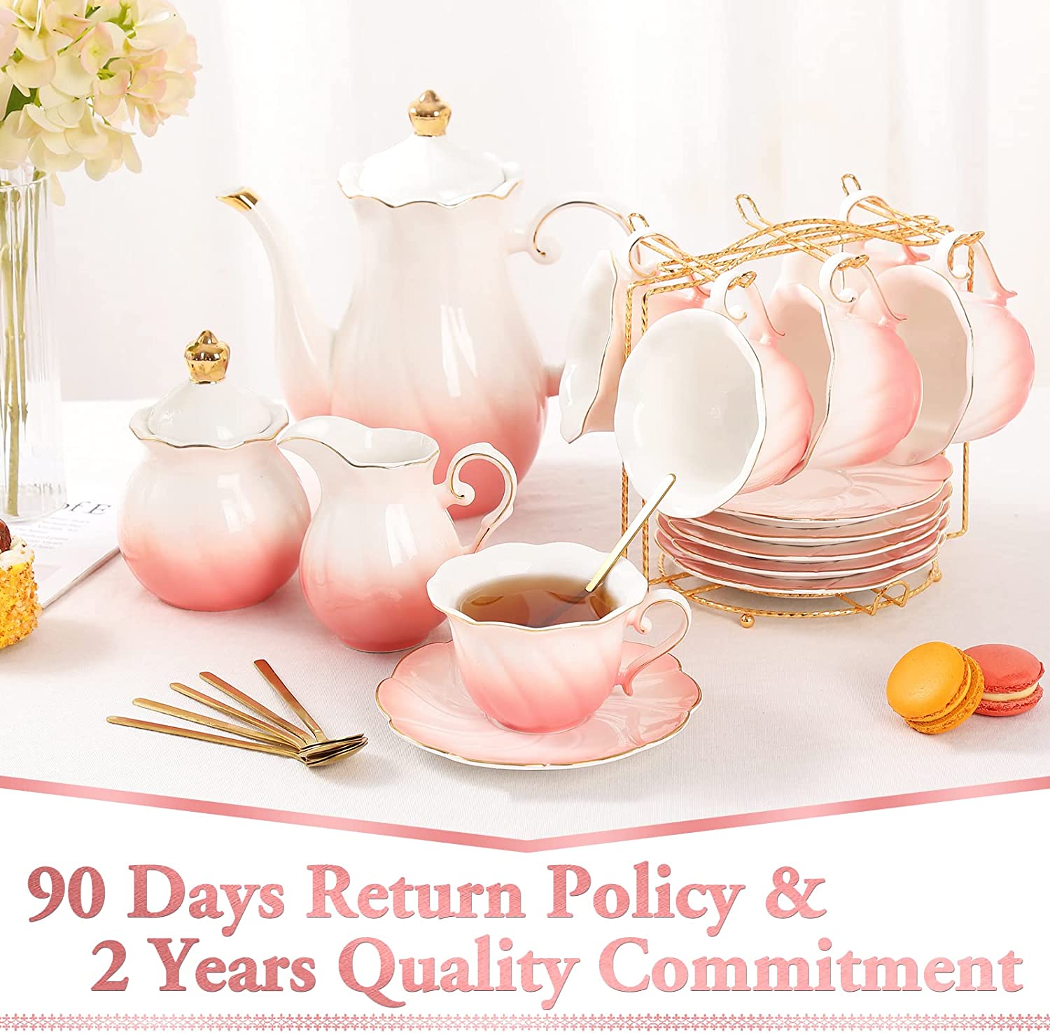 DUJUST 22 pcs Porcelain Tea Set - Gradient Pink
