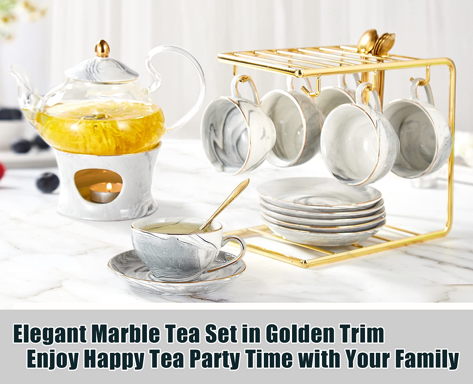 Grey marble tea set of 6