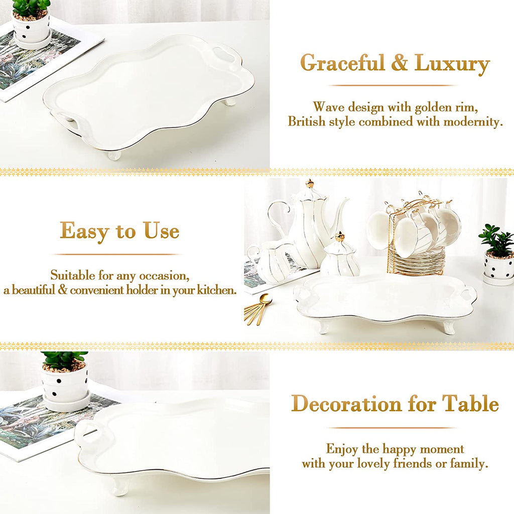 Porcelain Serving Tray with Handles