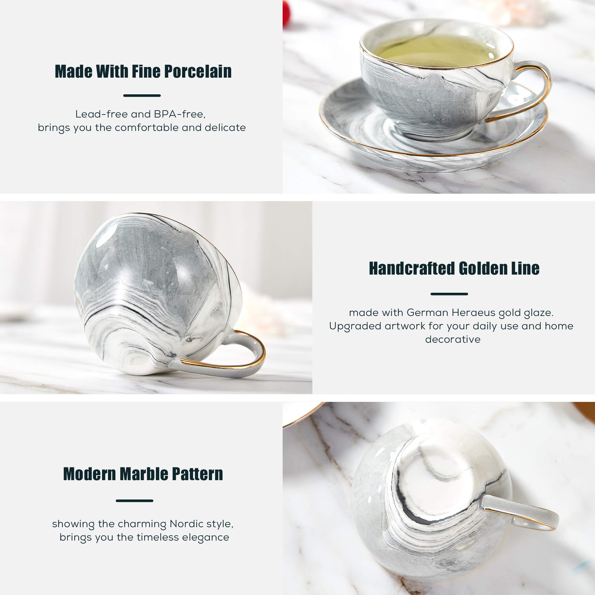 Grey marble tea set of 6