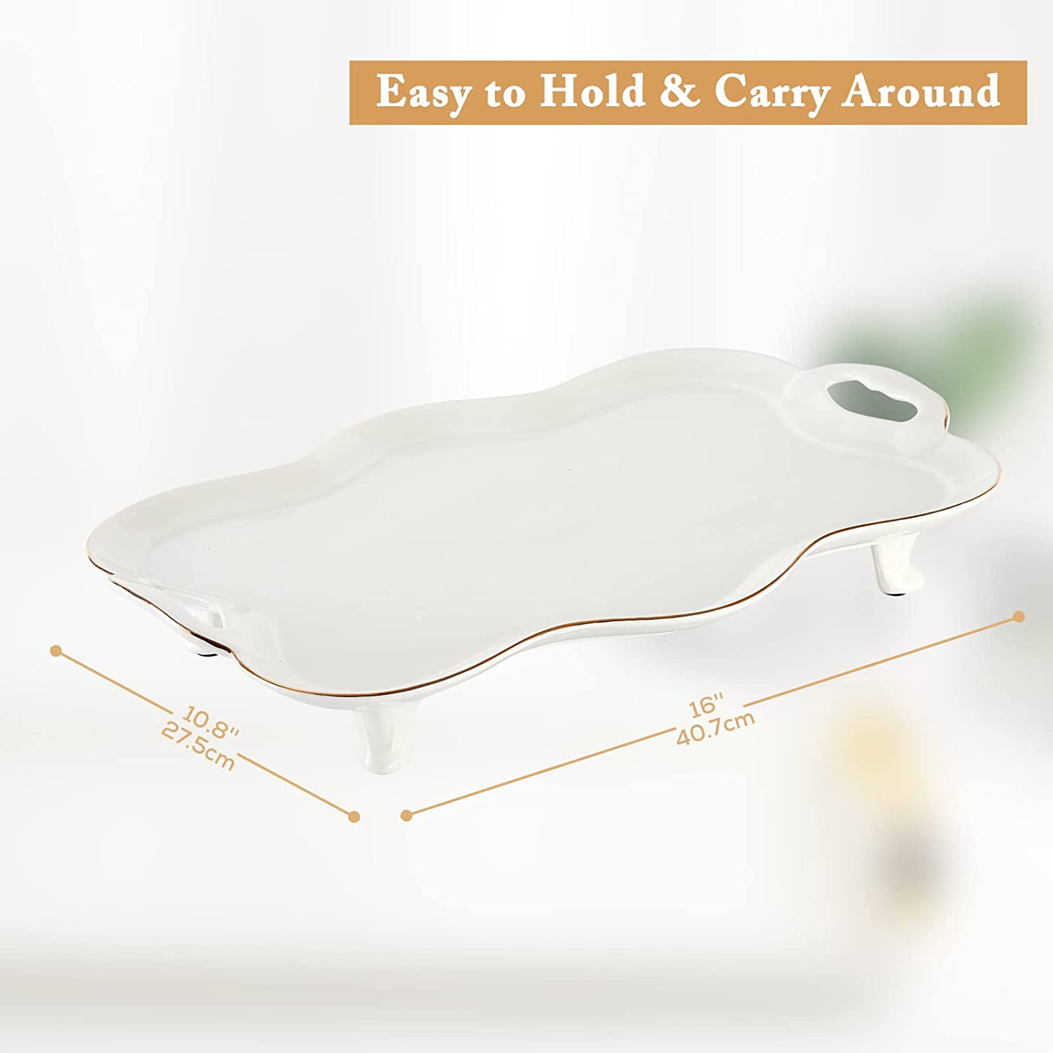Porcelain Serving Tray with Handles