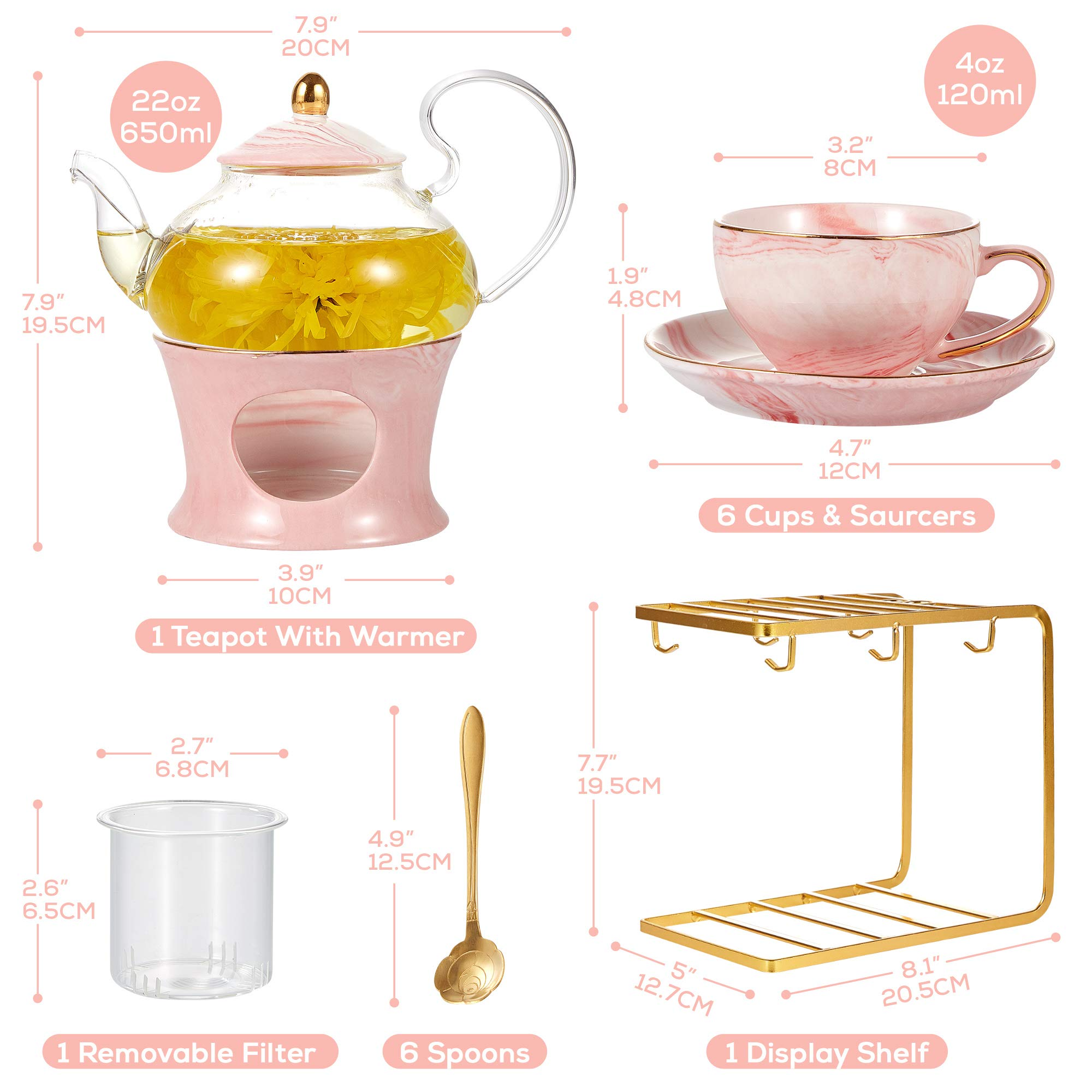 Pink Marble Tea Set of 6
