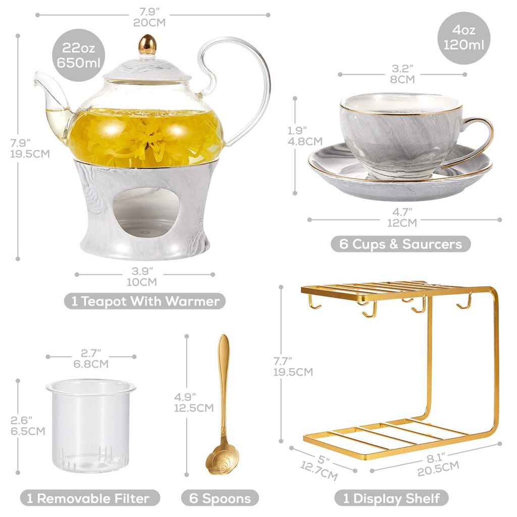 Grey marble tea set of 6