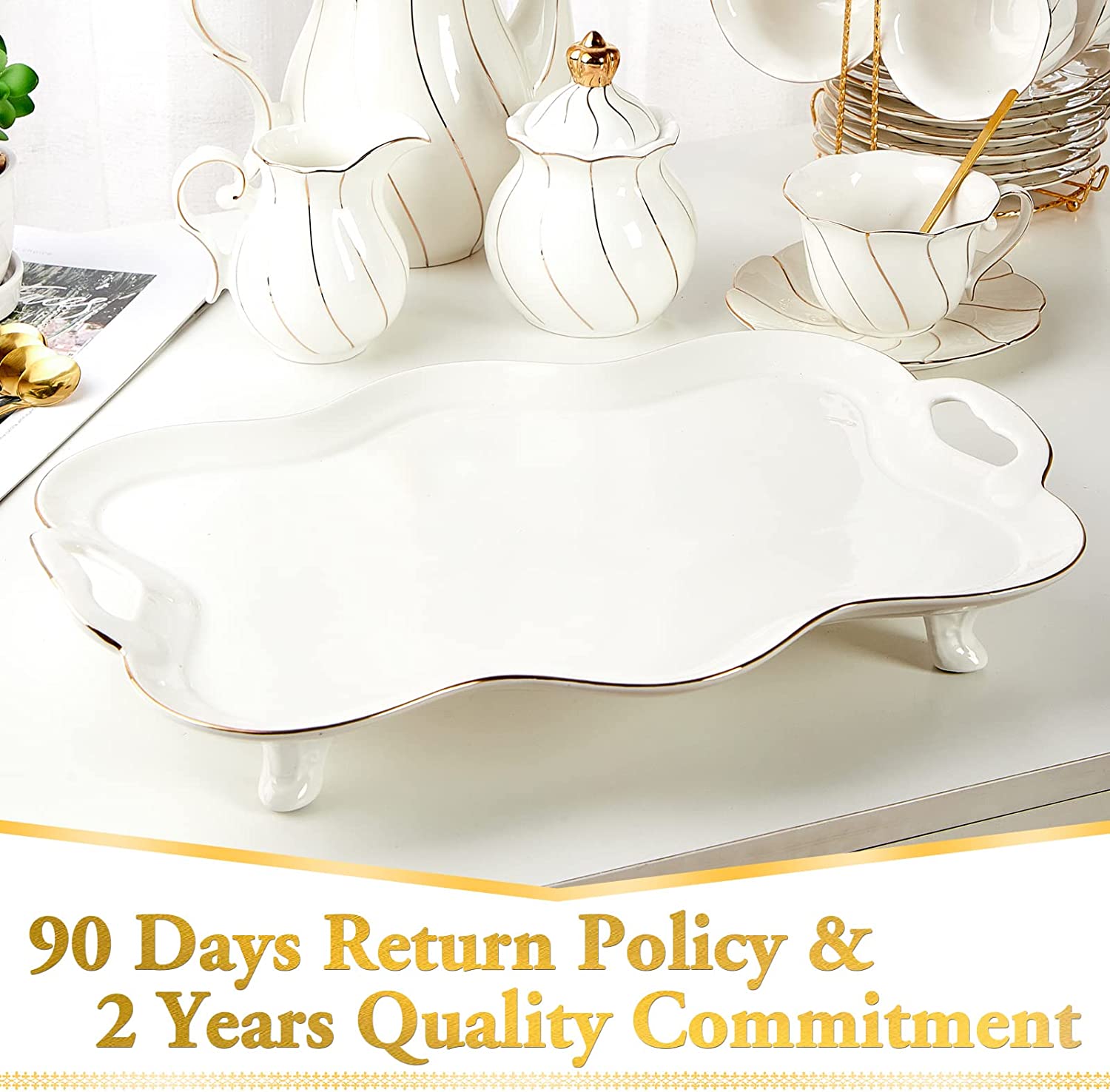 Porcelain Serving Tray with Handles