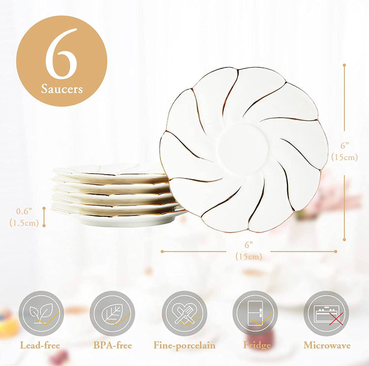 DUJUST 6 pcs Tea Ceramic Saucers 6 inch