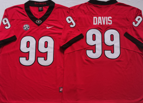 Georgia Bulldogs Red #99 DAVIS Stitched Jersey