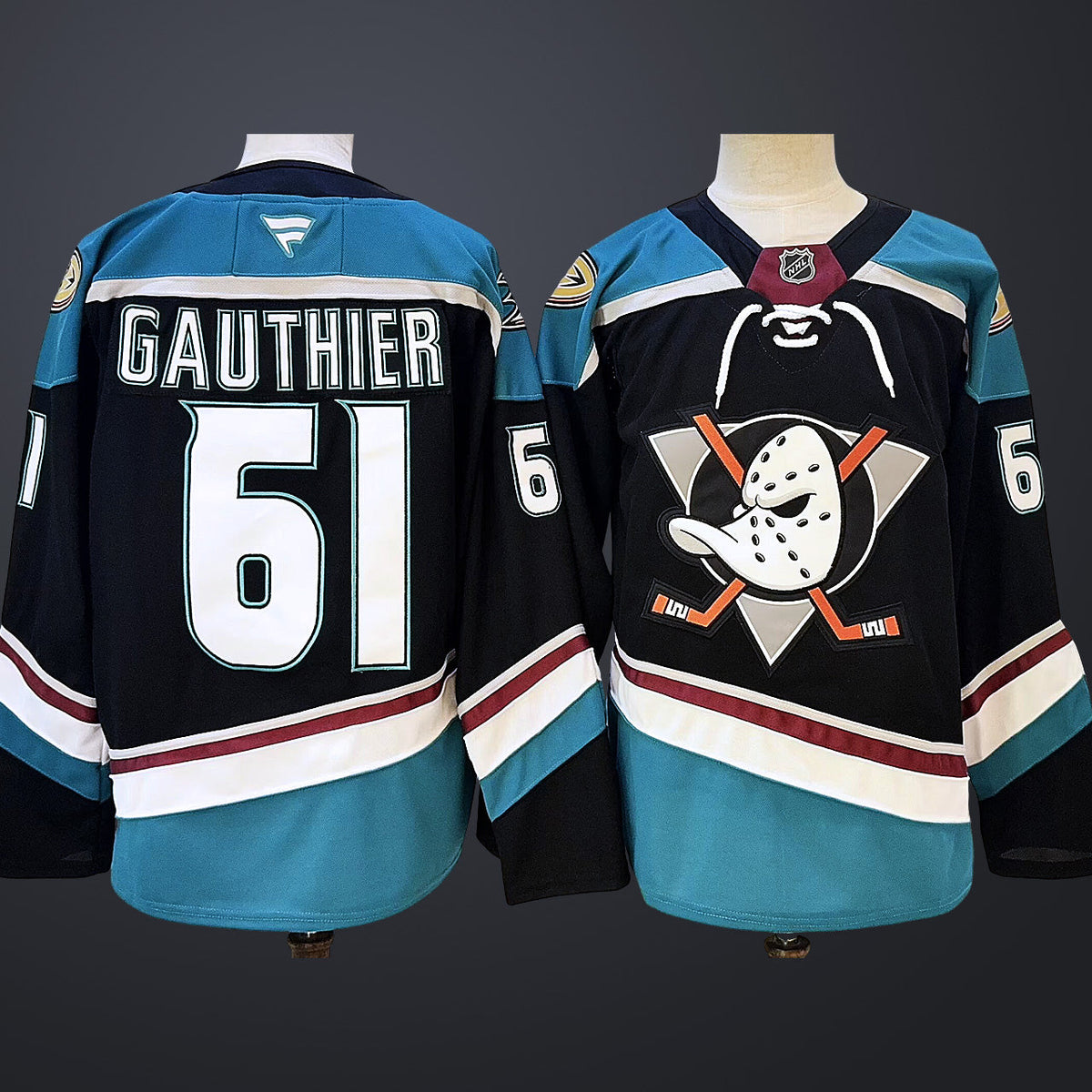 Men’s Anaheim Ducks #61 Gauthier BlackTeal  Stitched Jersey
