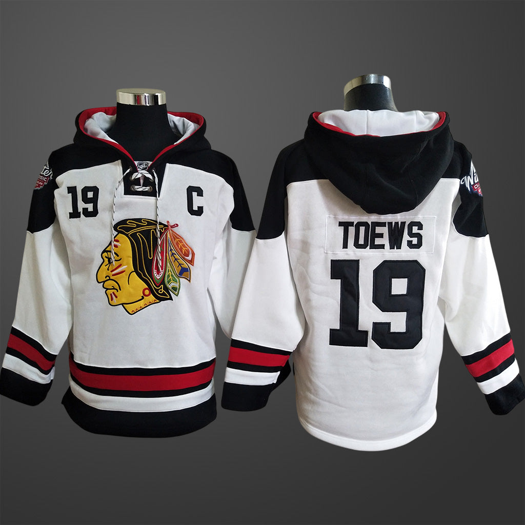 Men’s Chicago Blackhawks Jonathan Toews #19 Stitched Hoodie White