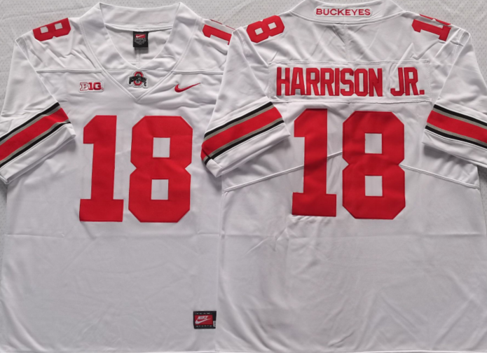 Ohio State Buckeyes White #18 HARRISON JR. Stitched Jersey