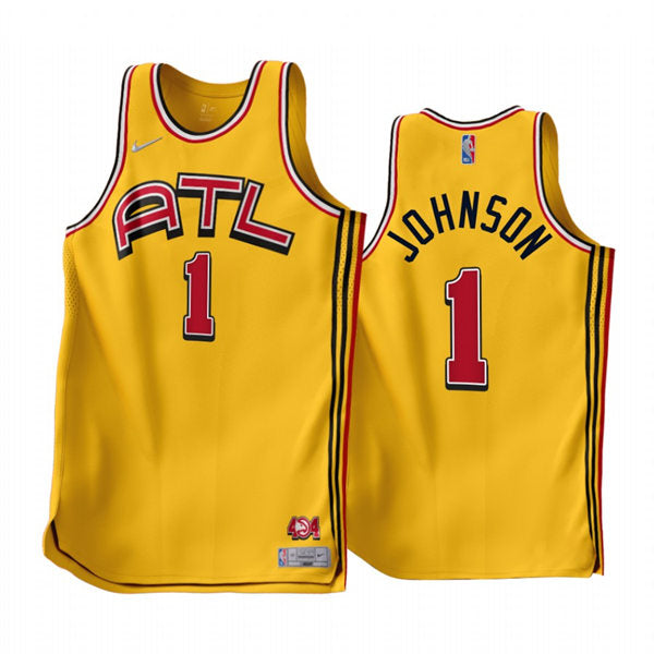 Mens Atlanta Hawks #1 Jalen Johnson Yellow 2022-23 Earned Edition Jersey