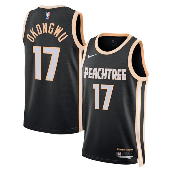 Mens Atlanta Hawks #17 Onyeka Okongwu Black 2025-26 City Edition Swingman Jersey