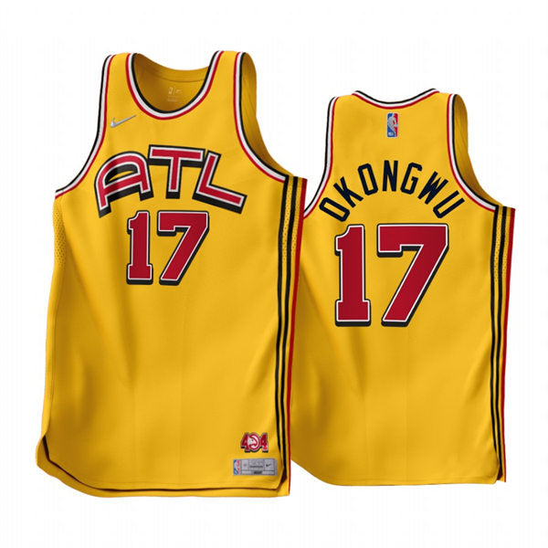 Mens Atlanta Hawks #17 Onyeka Okongwu Yellow 2022-23 Earned Edition Jersey