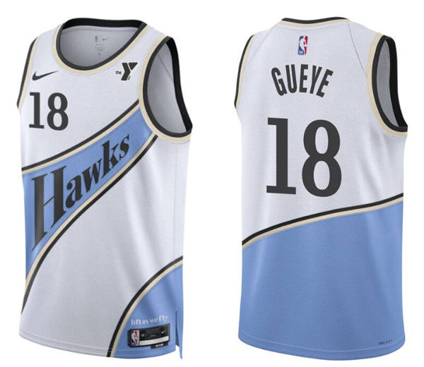 Mens Atlanta Hawks #18 Mouhamed Gueye White Blue 2024-25 City Edition Swingman Player Jersey