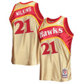 Mens Atlanta Hawks #21 Dominique Wilkins Mitchell & Ness 75th Anniversary Gold 1986-87 Hardwood Classics Swingman Jersey