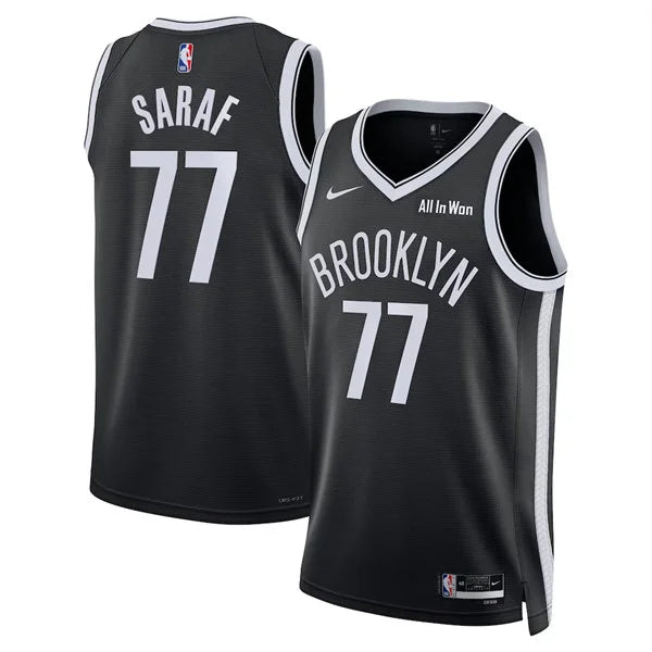 Mens Brooklyn Nets #77 Ben Saraf Nike Black Icon Edition Swingman Jersey