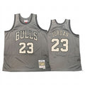 Mens Chicago Bulls #23 Michael Jordan Mitchell & Ness Gray Hardwood Classics Throwback Jersey