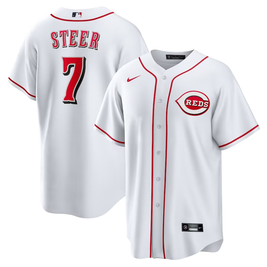 Men’s Cincinnati Reds Spencer Steer #7 White Home Jersey