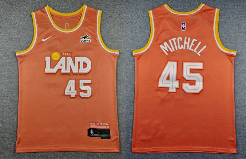 Mens Cleveland Cavaliers #45 Donovan Mitchell Nike Orange 2025-26 City Edition Swingman Jersey