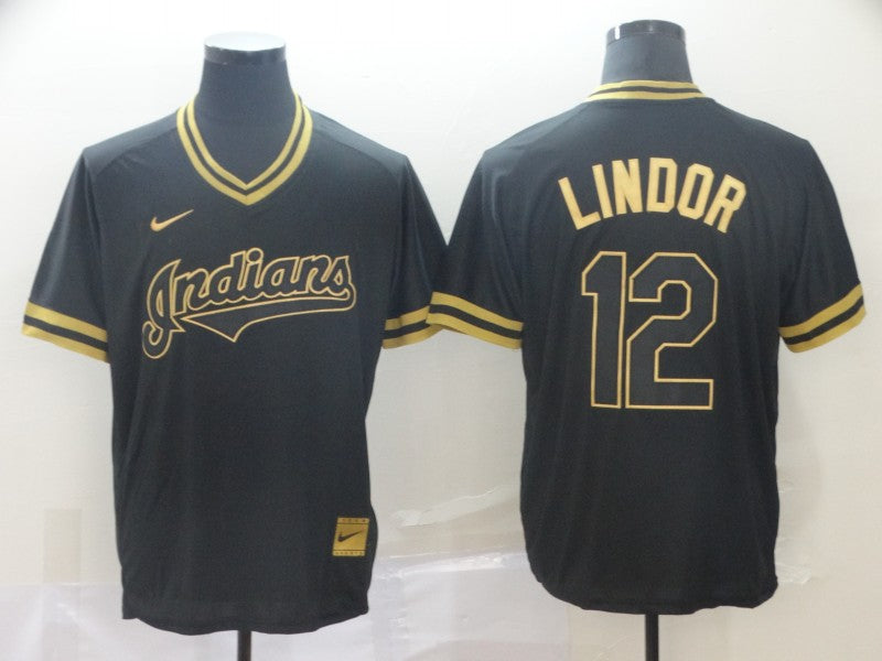 Men's Cleveland Guardians Francisco Lindor #12 Black Baseball
