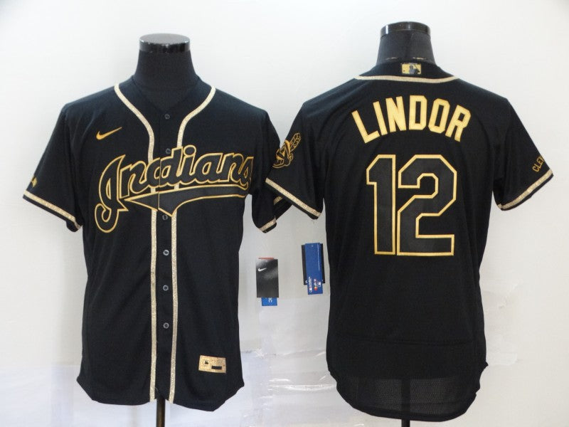 Men’s Cleveland Guardians Francisco Lindor #12 Black Jersey
