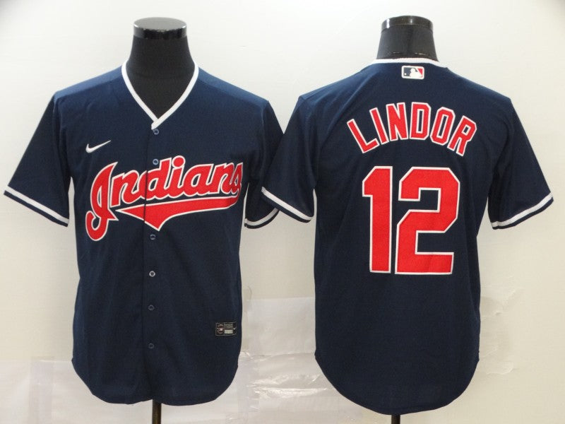 Men's Cleveland Guardians Francisco Lindor #12 Navy Baseball