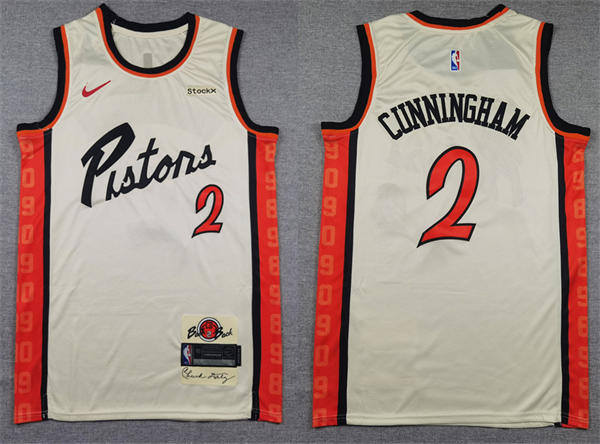 Mens Detroit Pistons #2 Cade Cunningham Cream 2024-25 City Edition Swingman Jersey