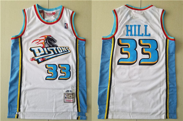Men’s Detroit Pistons #33 Grant Hill  Stitched Basketball Jerseys Throwback White