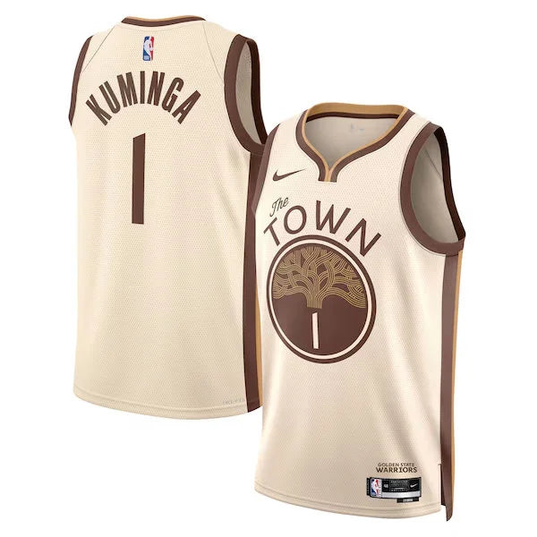 Mens Golden State Warriors #1 Jonathan Kuming 2025-26 Tan City Edition Swingman Jersey