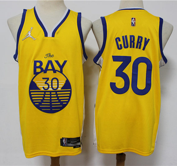 Men’s Golden State Warriors #30 Stephen Curry Jordan Brand Gold Statement Edition Finished  Jersey
