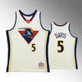 Mens Golden State Warriors #5 Baron Davis Mitchell & Ness Cream Chainstitch Swingman Jersey
