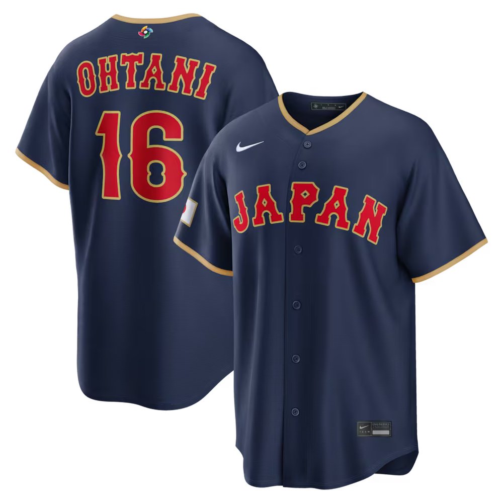 Men’s Japan Baseball #16 Shohei Ohtani Navy 2026 World Baseball Classic Road Stadium Jersey