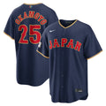 Men’s Japan Baseball #25 Kazuma Okamoto Navy 2026 World Baseball Classic Road Stadium Jersey