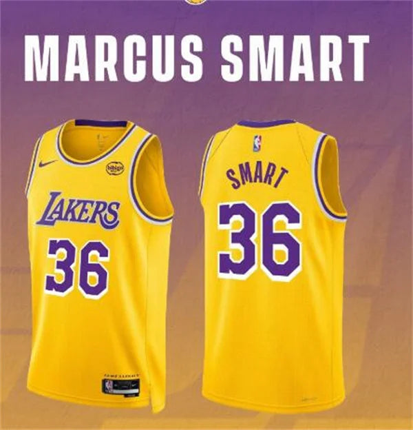 Mens Los Angeles Lakers #36 Marcus Smart Nike Gold Icon Edition Swingman Jersey