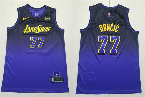 Mens Los Angeles Lakers #77 Luka Doncic 2024-25 Purple City Edition Jersey