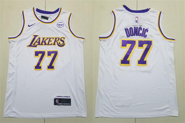 Mens Los Angeles Lakers #77 Luka Doncic White Association Edition Jersey